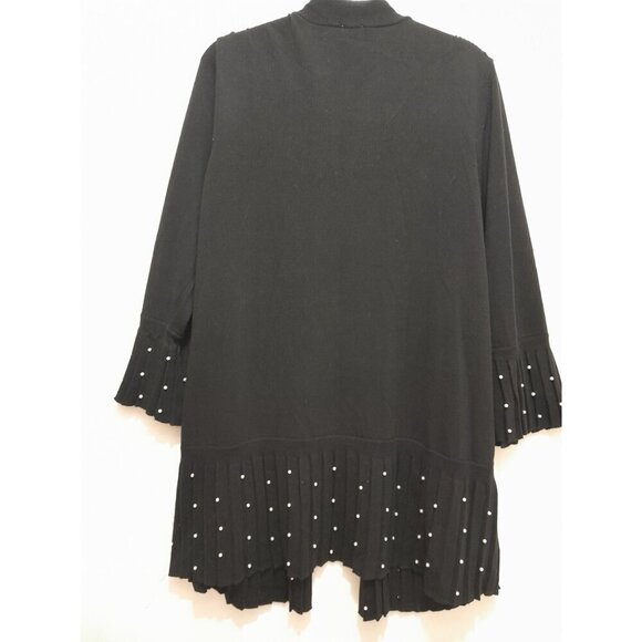 Chico's Pleated Faux-Pearl Accent Classy Long Open Cardigan Black Size 3P - Picture 7 of 10